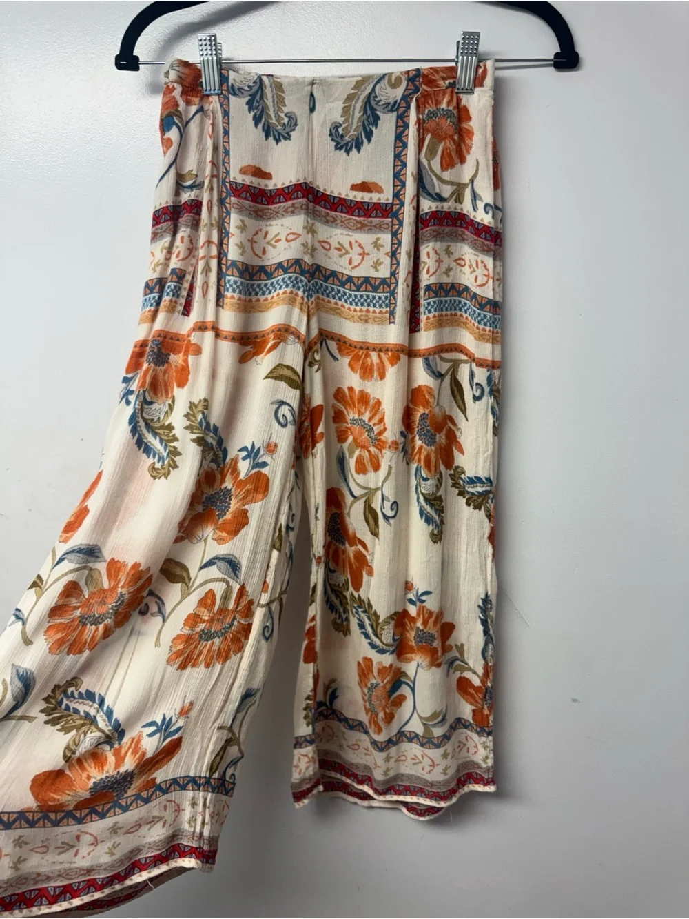 Patrons of Peace Floral Wide Leg Crop Pants XS Boho Rayon Made in India Festival - Picture 4 of 10